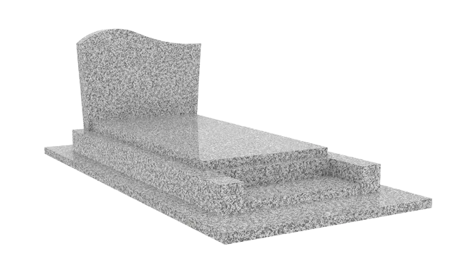 Monument funéraire simple une place en granite gris clair avec stèle ondulée.